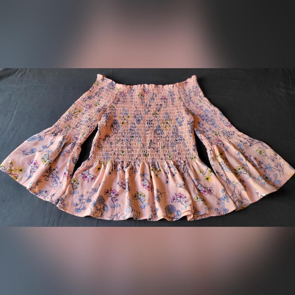 Candies Womens Tops Pink Floral Multicolor Babydoll Blouse Long Sleeve Sz Small